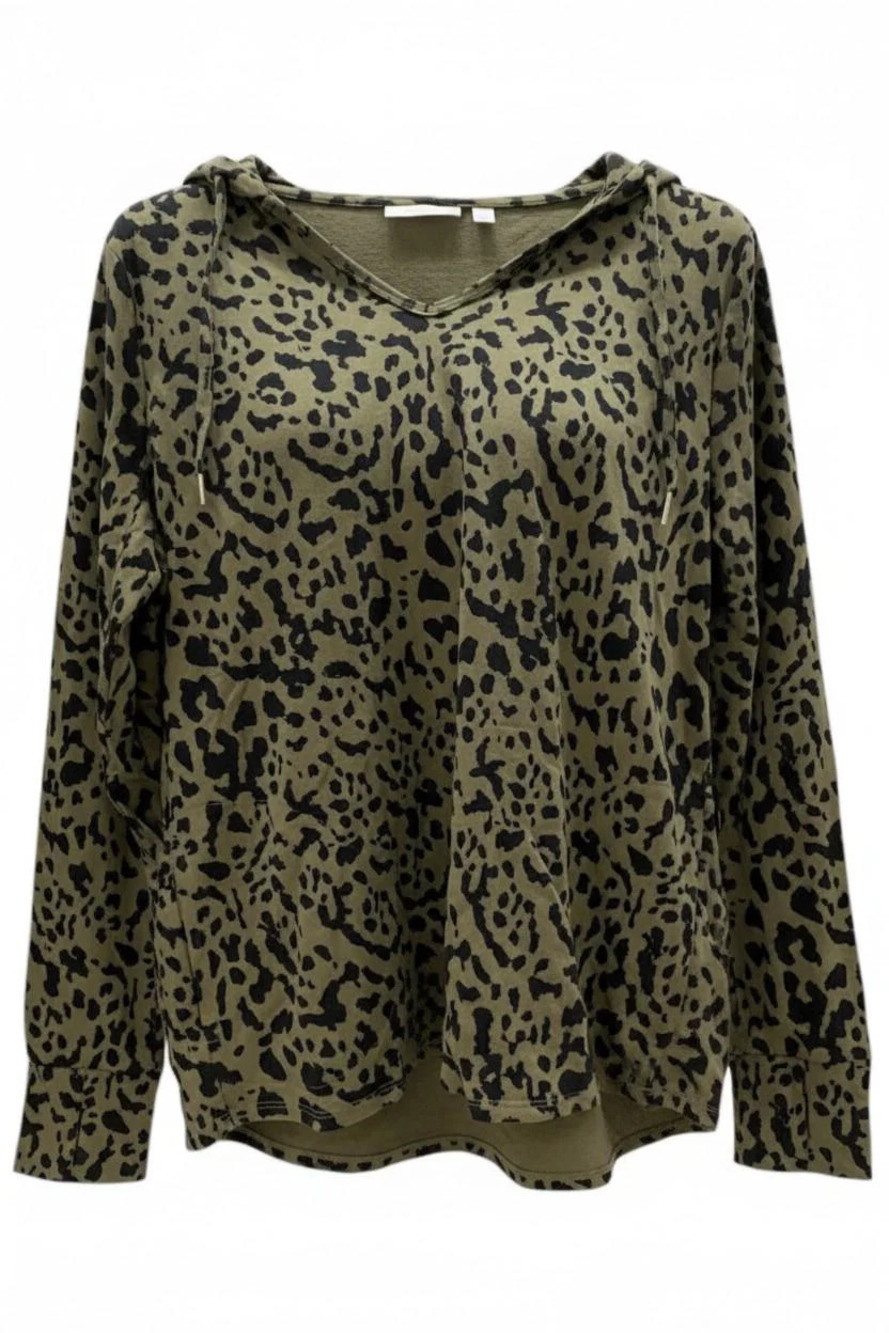 WE by Living in Yellow French Terry Hooded Top Dark Olive Cheetah - Regular